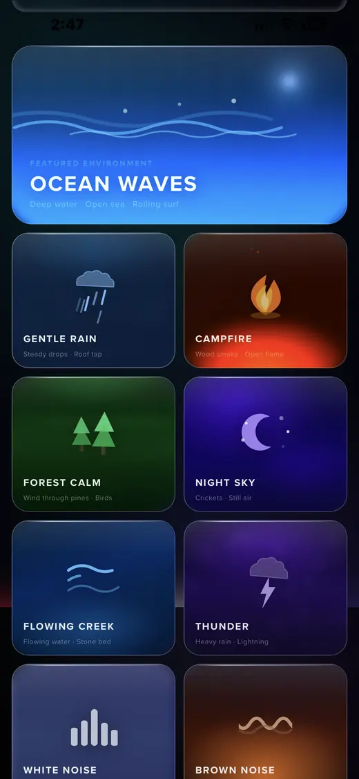 Calming sounds library